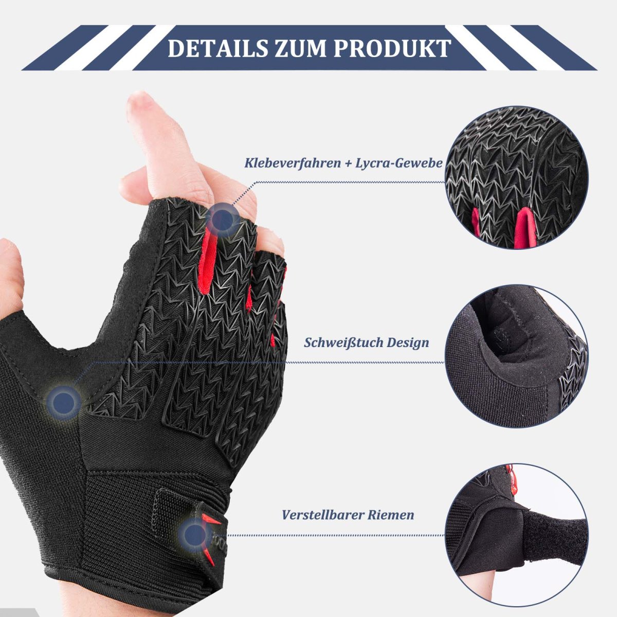 Guantes de ciclismo para mujer y hombre, guantes de ciclismo de medio dedo ROCKBROS - Imagen 4