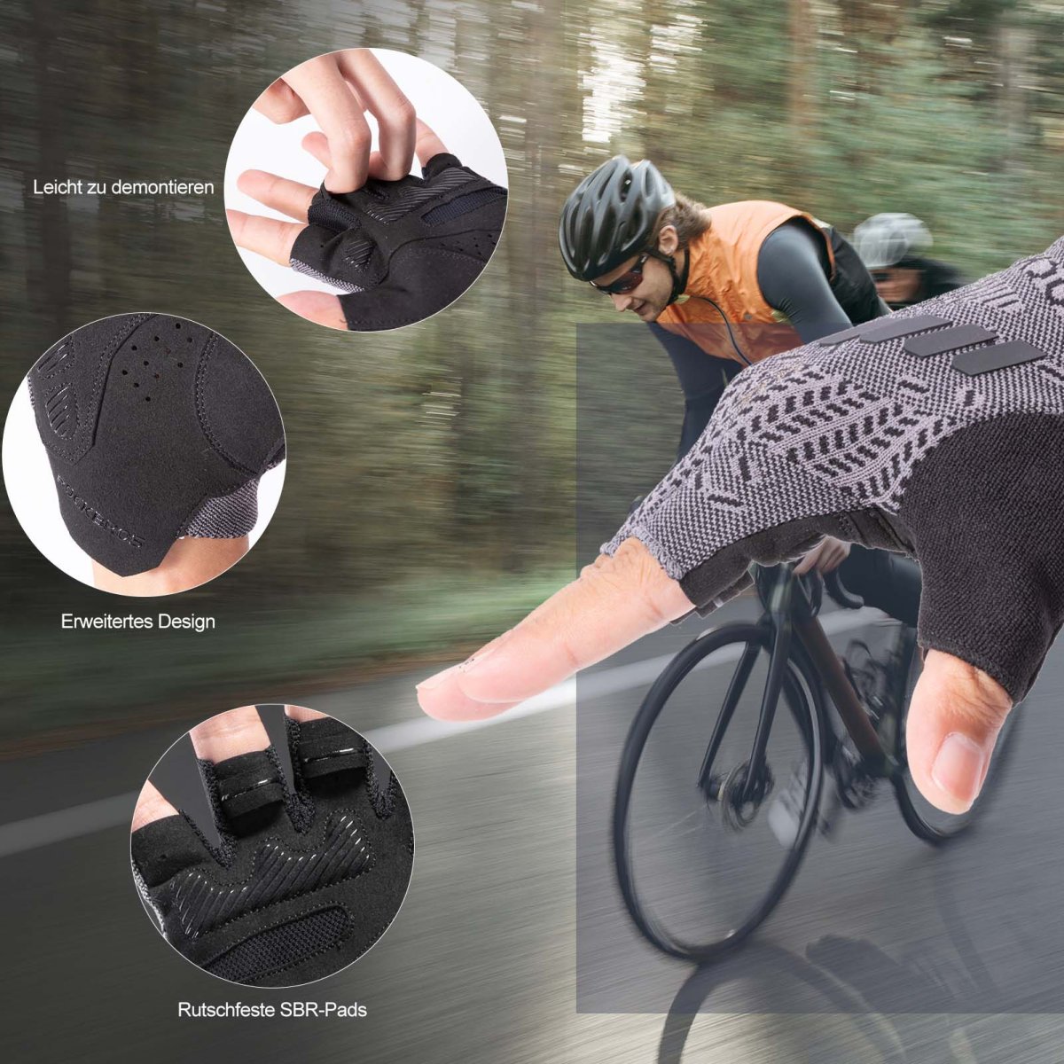 Guantes de ciclismo de medio dedo con absorción de impactos para verano para hombre ROCKBROS - Imagen 5
