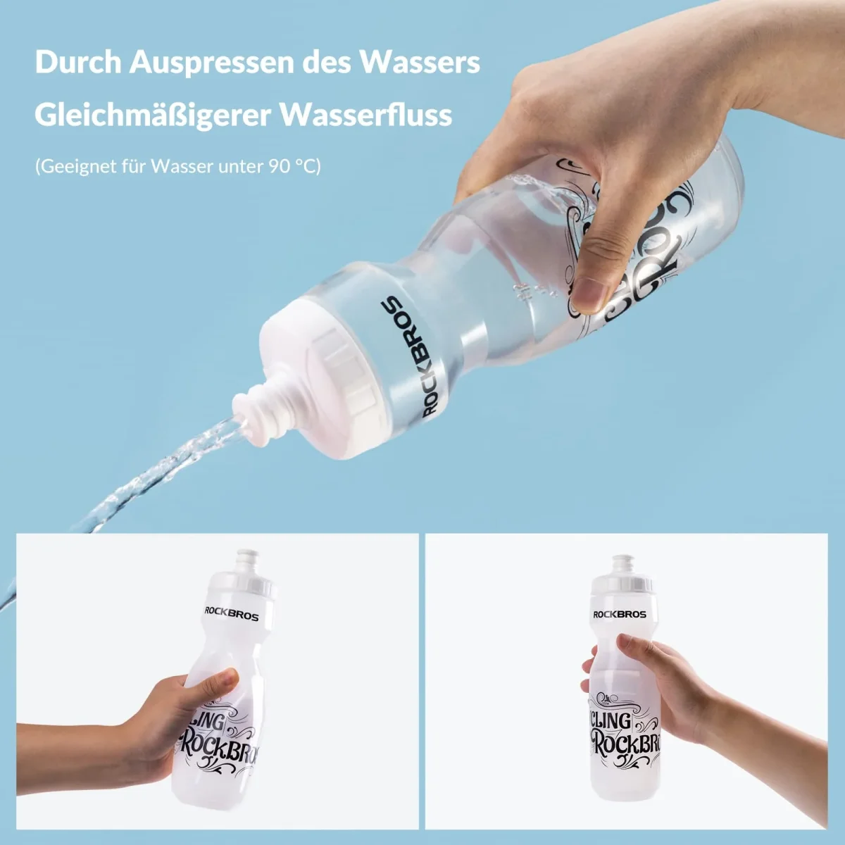 Botella de agua deportiva de 750 ml para bicicleta, sin BPA, ROCKBROS - Imagen 7