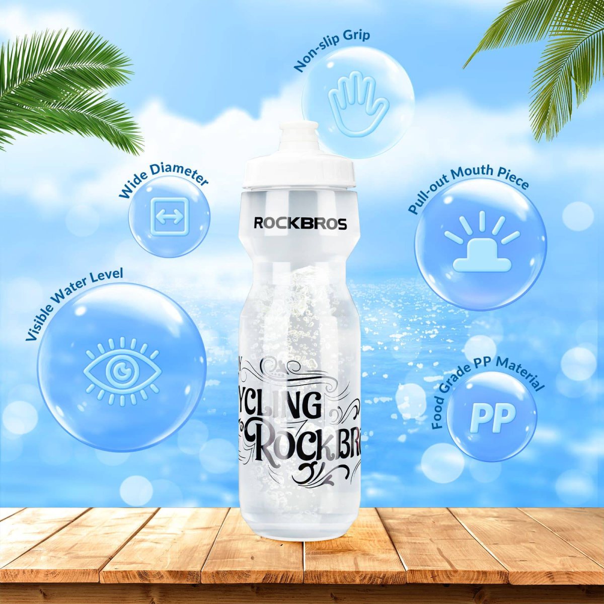 Botella de agua deportiva de 750 ml para bicicleta, sin BPA, ROCKBROS - Imagen 4