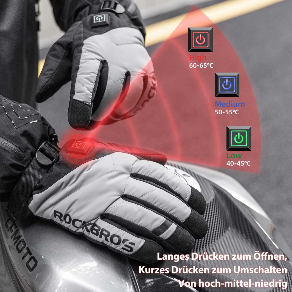 Guantes de invierno Guantes de ciclismo calefactables con batería M-XL ROCKBROS - Imagen 6